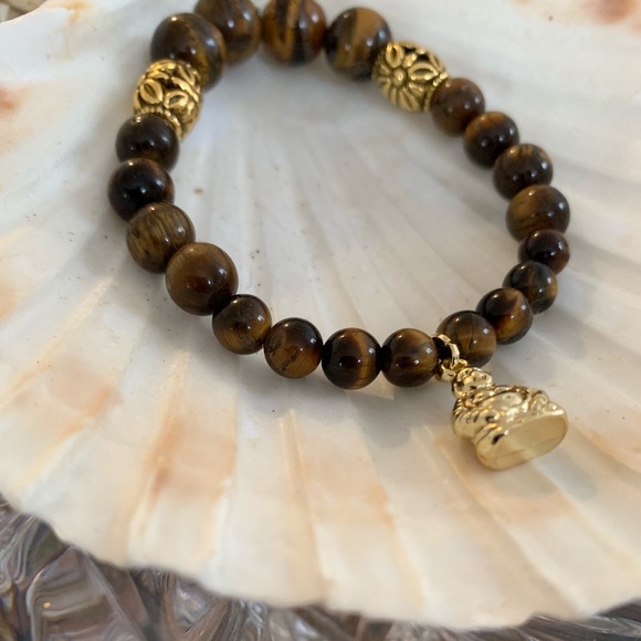 Brown Tiger Eye Beaded Buddha Bracelet - Picture 4 of 8